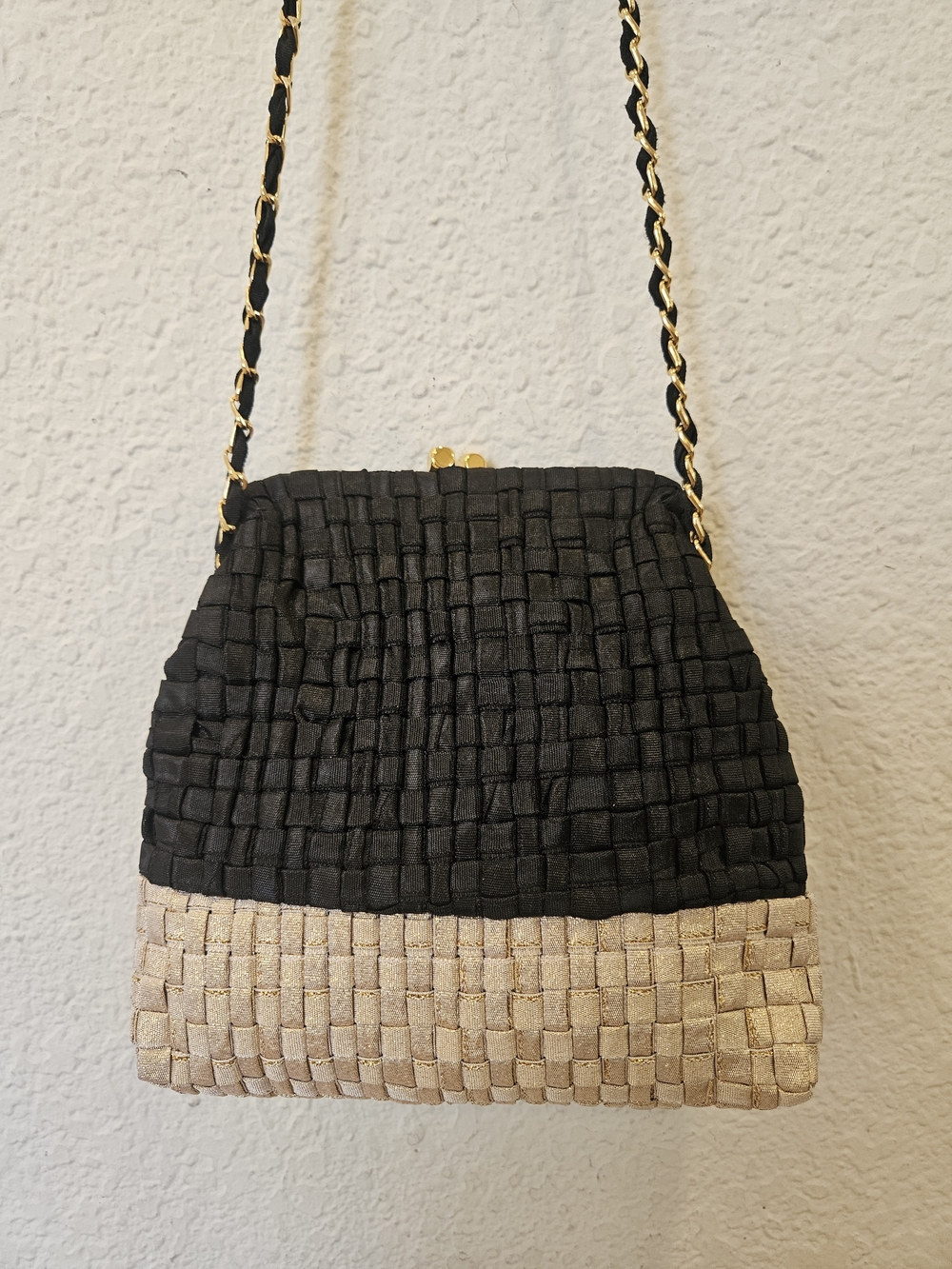 Maria La Rosa "Game" Two-Tone Woven Ribbon Clutch / Crossbody Bag